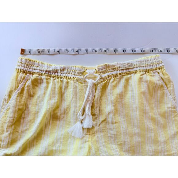 Anthropologie Elevenses Tasseled Dobby Tie Waist Shorts in Yellow & White Stripe - Picture 11 of 11